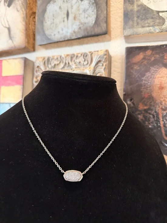 Kendra Scott Elisa Pendant Necklace – Platinum Drusy with Silver Chain - Picture 1 of 6